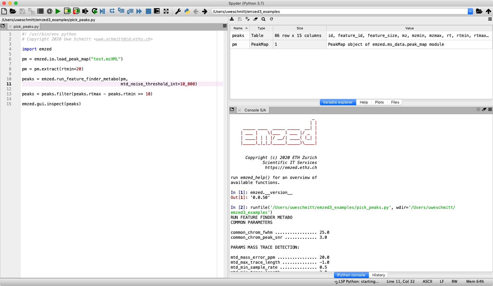 emzed.spyder screenshot